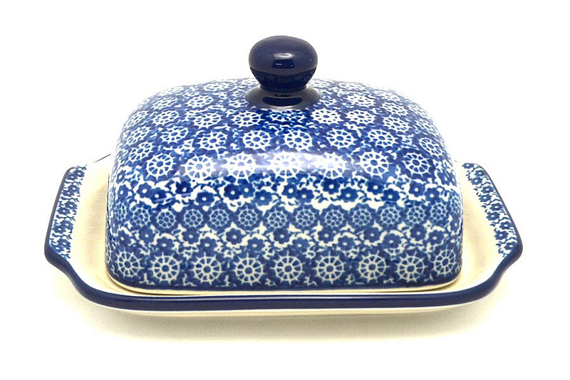 3 1/2"H x 5 - 5 1/4"W x 6 3/4 - 7"L
 Polish Pottery Butter Dish - Midnight 295-2615a (3 1/2"H x 5 - 5 1/4"W x 6 3/4 - 7"L
)