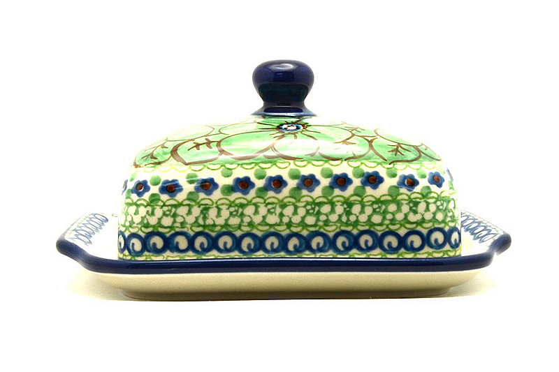 3 1/2"H x 5 - 5 1/4"W x 6 3/4 - 7"L
 Polish Pottery Butter Dish - Unikat Signature - U408A 295-U408A (3 1/2"H x 5 - 5 1/4"W x 6 3/4 - 7"L
)