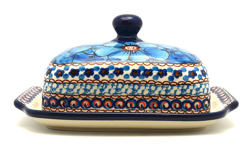 3 1/2"H x 5 - 5 1/4"W x 6 3/4 - 7"L
 Polish Pottery Butter Dish - Unikat Signature - U408C 295-U408C (3 1/2"H x 5 - 5 1/4"W x 6 3/4 - 7"L
)