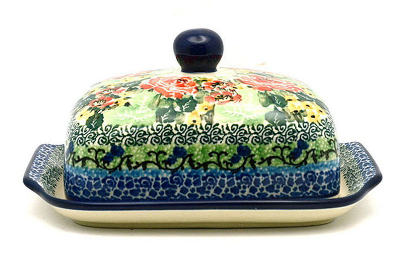 3 1/2"H x 5 - 5 1/4"W x 6 3/4 - 7"L
 Polish Pottery Butter Dish - Unikat Signature - U4400 295-U4400 (3 1/2"H x 5 - 5 1/4"W x 6 3/4 - 7"L
)