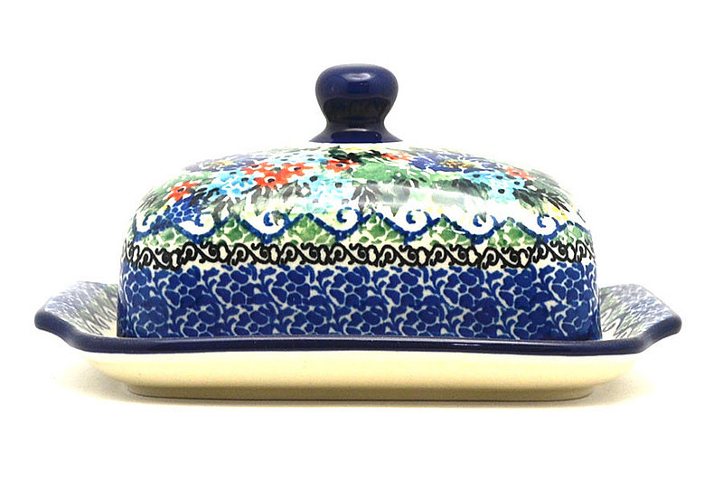 3 1/2"H x 5 - 5 1/4"W x 6 3/4 - 7"L
 Polish Pottery Butter Dish - Unikat Signature - U4600 295-U4600 (3 1/2"H x 5 - 5 1/4"W x 6 3/4 - 7"L
)