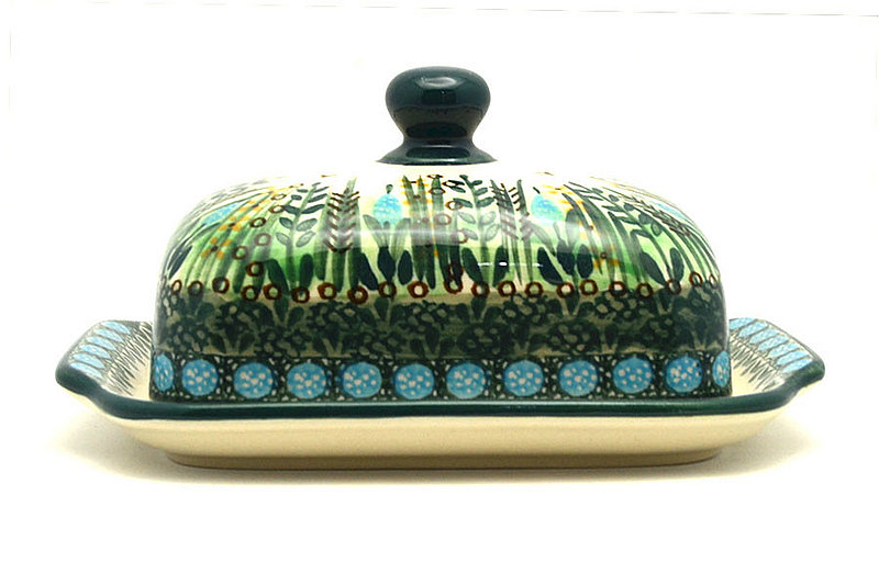 3 1/2"H x 5 - 5 1/4"W x 6 3/4 - 7"L
 Polish Pottery Butter Dish - Unikat Signature - U803 295-U0803 (3 1/2"H x 5 - 5 1/4"W x 6 3/4 - 7"L
)