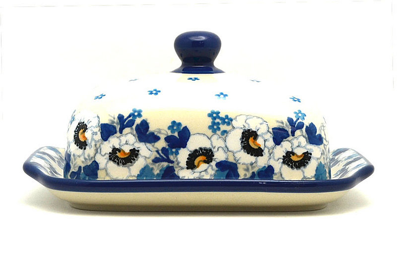 3 1/2"H x 5 - 5 1/4"W x 6 3/4 - 7"L
 Polish Pottery Butter Dish - White Poppy 295-2222a (3 1/2"H x 5 - 5 1/4"W x 6 3/4 - 7"L
)