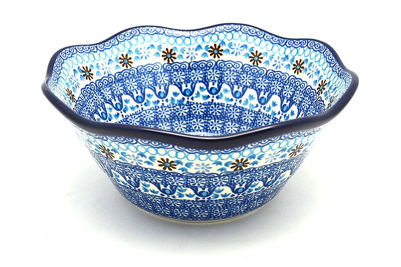 3 1/2"H x 8"W
 Polish Pottery Bowl - Curvy Edge - 8" - Blue Yonder 691-2187a (3 1/2"H x 8"W
)