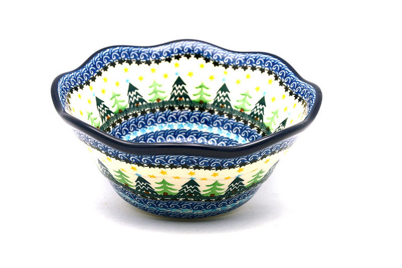 3 1/2"H x 8"W
 Polish Pottery Bowl - Curvy Edge - 8" - Christmas Trees 691-1284a (3 1/2"H x 8"W
)