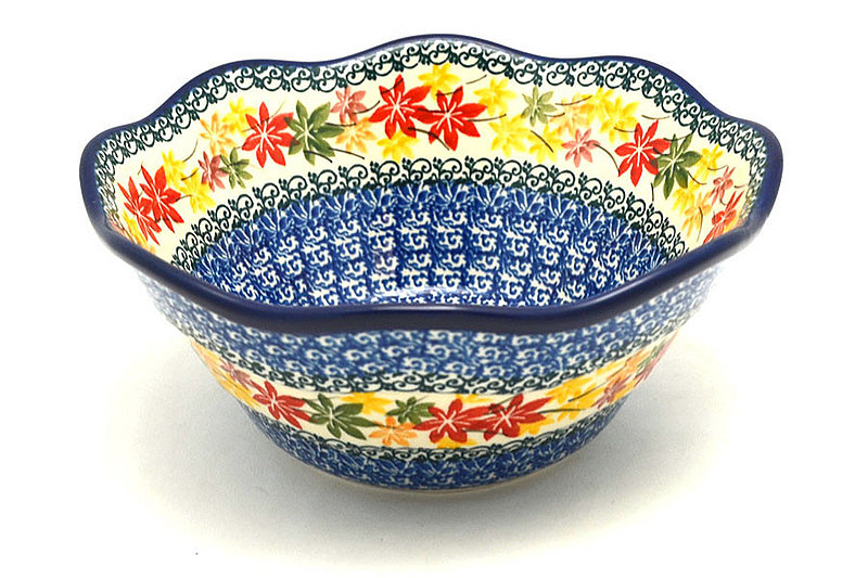 3 1/2"H x 8"W
 Polish Pottery Bowl - Curvy Edge - 8" - Maple Harvest 691-2533a (3 1/2"H x 8"W
)