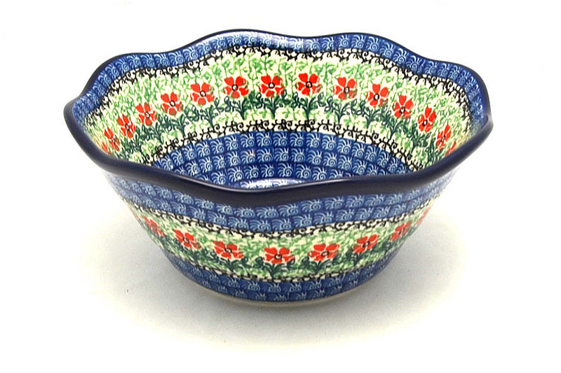 3 1/2"H x 8"W
 Polish Pottery Bowl - Curvy Edge - 8" - Maraschino 691-1916a (3 1/2"H x 8"W
)