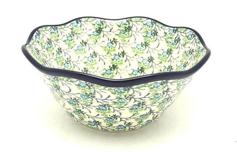 3 1/2"H x 8"W
 Polish Pottery Bowl - Curvy Edge - 8" - Summer Ivy 691-2814a (3 1/2"H x 8"W
)