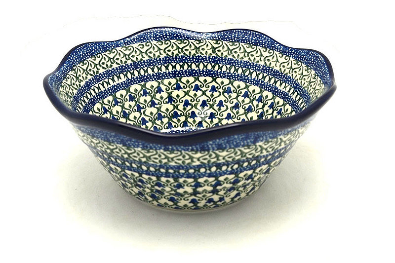 3 1/2"H x 8"W
 Polish Pottery Bowl - Curvy Edge - 8" - Tulip Trellis 691-0585a (3 1/2"H x 8"W
)