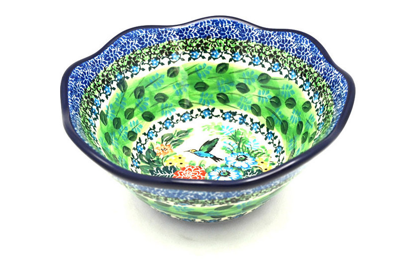 3 1/2"H x 8"W
 Polish Pottery Bowl - Curvy Edge - 8" - Unikat Signature U3271 691-U3271 (3 1/2"H x 8"W
)