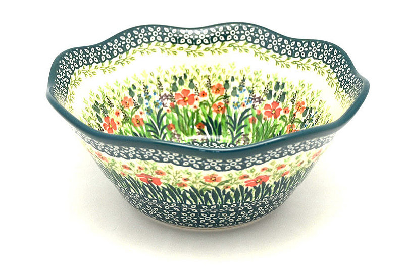 3 1/2"H x 8"W
 Polish Pottery Bowl - Curvy Edge - 8" - Unikat Signature U4335 691-U4335 (3 1/2"H x 8"W
)