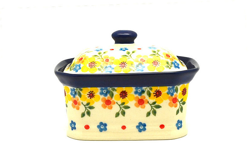 3 1/4"H x 3 1/2"W x 4 1/2"L
 Polish Pottery Cake Box - Small - Buttercup 385-2225a (3 1/4"H x 3 1/2"W x 4 1/2"L
)