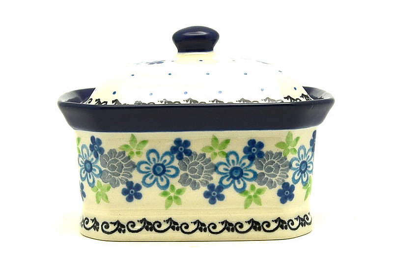 3 1/4"H x 3 1/2"W x 4 1/2"L
 Polish Pottery Cake Box - Small - Flower Works 385-2633a (3 1/4"H x 3 1/2"W x 4 1/2"L
)