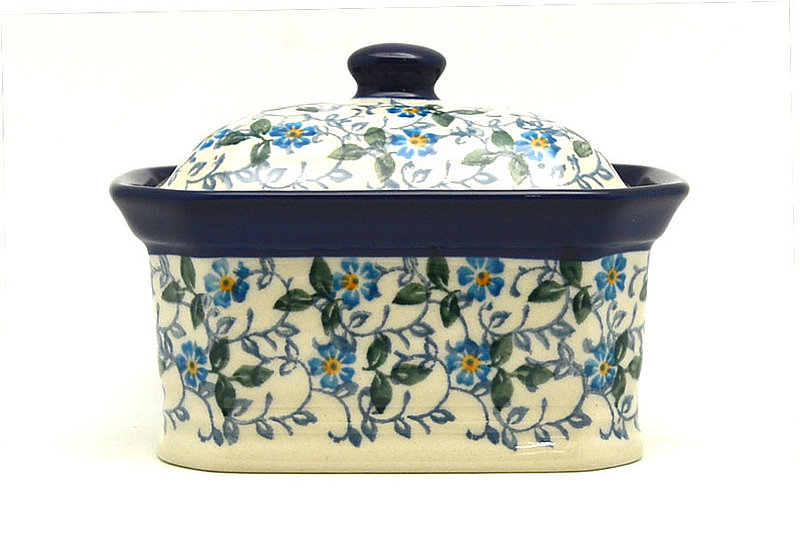 3 1/4"H x 3 1/2"W x 4 1/2"L
 Polish Pottery Cake Box - Small - Forget-Me-Knot 385-2089a (3 1/4"H x 3 1/2"W x 4 1/2"L
)