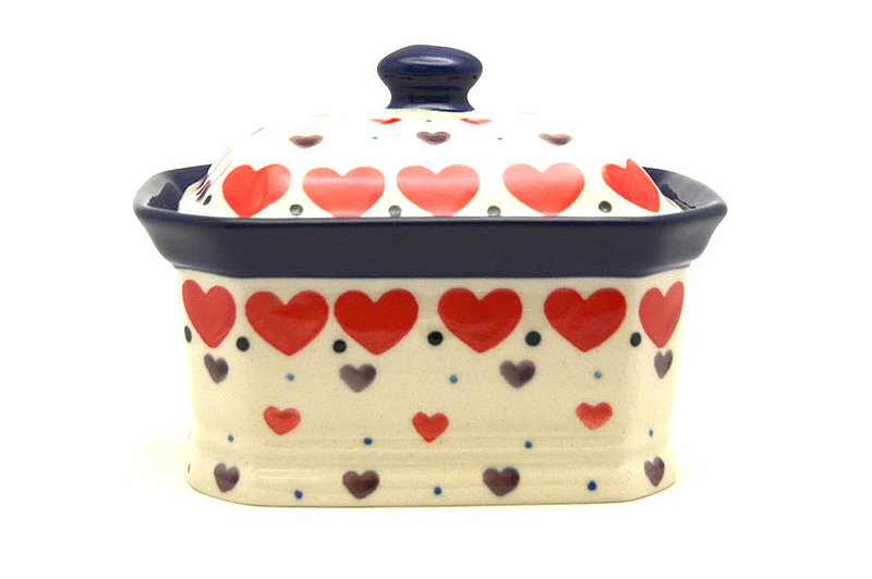 3 1/4"H x 3 1/2"W x 4 1/2"L
 Polish Pottery Cake Box - Small - Love Struck 385-2108a (3 1/4"H x 3 1/2"W x 4 1/2"L
)