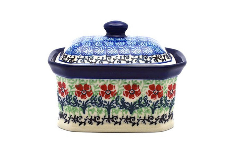 3 1/4"H x 3 1/2"W x 4 1/2"L
 Polish Pottery Cake Box - Small - Maraschino 385-1916a (3 1/4"H x 3 1/2"W x 4 1/2"L
)