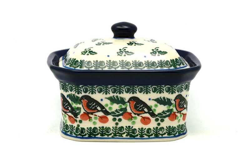 3 1/4"H x 3 1/2"W x 4 1/2"L
 Polish Pottery Cake Box - Small - Red Robin 385-1257a (3 1/4"H x 3 1/2"W x 4 1/2"L
)