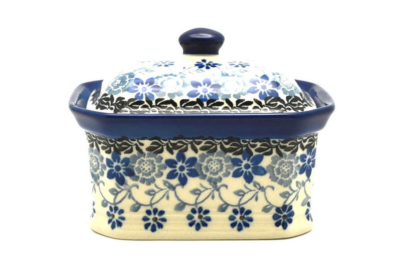 3 1/4"H x 3 1/2"W x 4 1/2"L
 Polish Pottery Cake Box - Small - Silver Lace 385-2158a (3 1/4"H x 3 1/2"W x 4 1/2"L
)