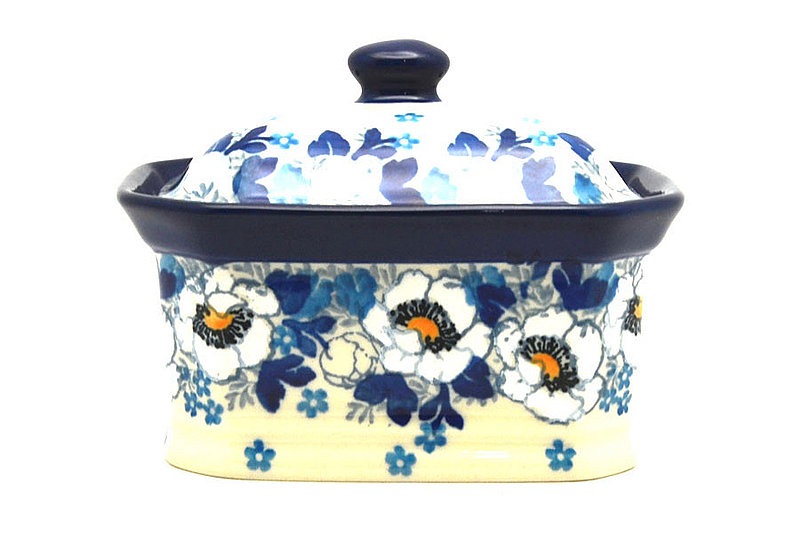 3 1/4"H x 3 1/2"W x 4 1/2"L
 Polish Pottery Cake Box - Small - White Poppy 385-2222a (3 1/4"H x 3 1/2"W x 4 1/2"L
)