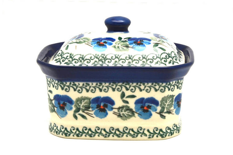 3 1/4"H x 3 1/2"W x 4 1/2"L
 Polish Pottery Cake Box - Small - Winter Viola 385-2273a (3 1/4"H x 3 1/2"W x 4 1/2"L
)