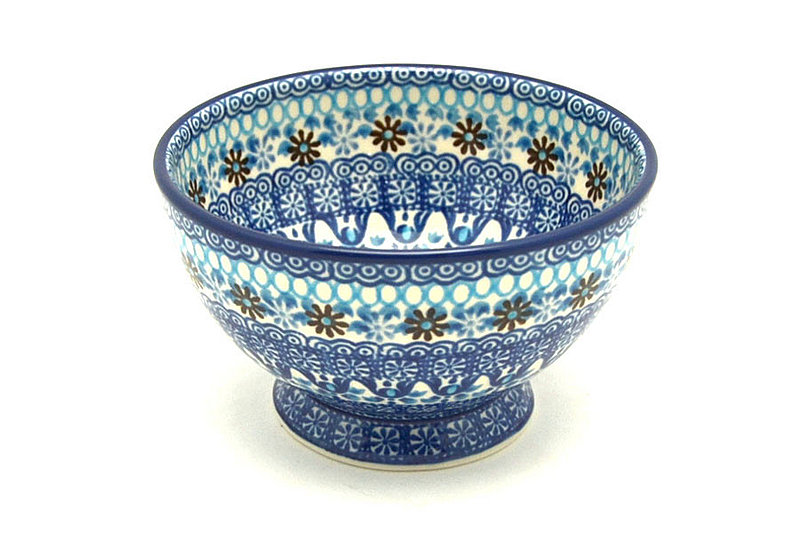 3 1/4"H x 5 1/2"W
 Polish Pottery Bowl - Pedestal - Small - Blue Yonder 206-2187a (3 1/4"H x 5 1/2"W
)