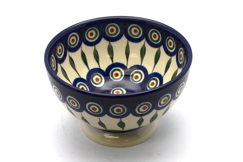 3 1/4"H x 5 1/2"W
 Polish Pottery Bowl - Pedestal - Small - Peacock 206-054a (3 1/4"H x 5 1/2"W
)