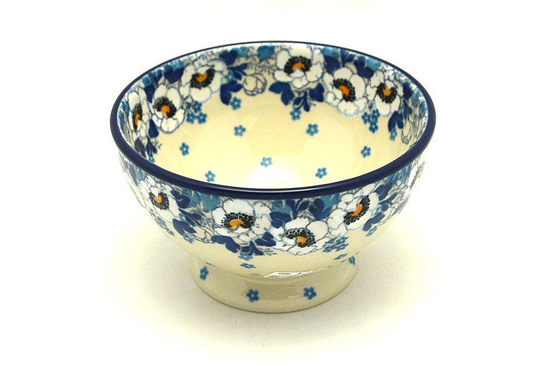 3 1/4"H x 5 1/2"W
 Polish Pottery Bowl - Pedestal - Small - White Poppy 206-2222a (3 1/4"H x 5 1/2"W
)