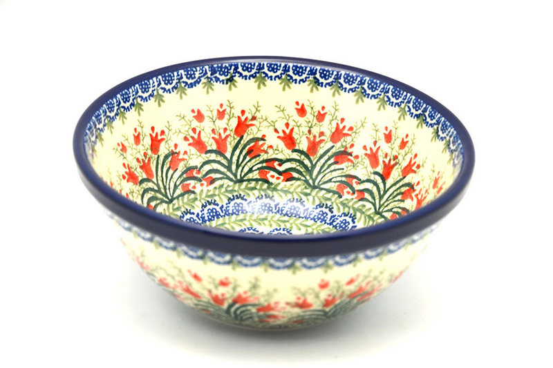 3 1/4"H x 7 1/2"W
 Polish Pottery Bowl - Large Nesting (7 1/2") - Crimson Bells 057-1437a (3 1/4"H x 7 1/2"W
)