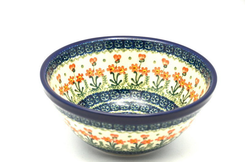 3 1/4"H x 7 1/2"W
 Polish Pottery Bowl - Large Nesting (7 1/2") - Peach Spring Daisy 057-560a (3 1/4"H x 7 1/2"W
)