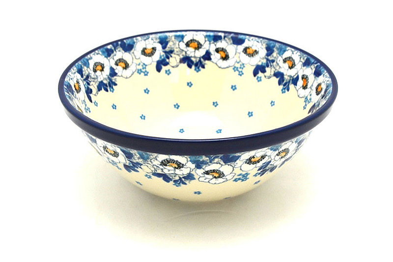 3 1/4"H x 7 1/2"W
 Polish Pottery Bowl - Large Nesting (7 1/2") - White Poppy 057-2222a (3 1/4"H x 7 1/2"W
)