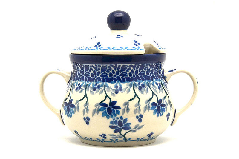 3 3/4"H x 3 1/2"W x 4 3/4"L
 Polish Pottery Sugar Bowl - Clover Field 035-2524a (3 3/4"H x 3 1/2"W x 4 3/4"L
)