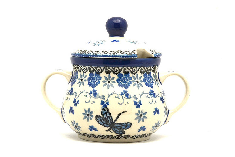 3 3/4"H x 3 1/2"W x 4 3/4"L
 Polish Pottery Sugar Bowl - Dragonfly 035-2009a (3 3/4"H x 3 1/2"W x 4 3/4"L
)