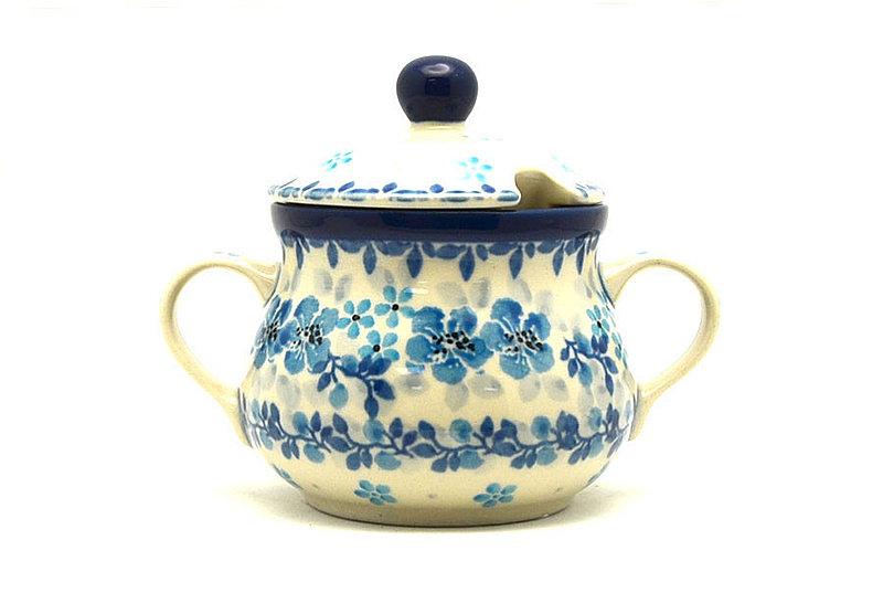 3 3/4"H x 3 1/2"W x 4 3/4"L
 Polish Pottery Sugar Bowl - Flax Flower 035-2642a (3 3/4"H x 3 1/2"W x 4 3/4"L
)