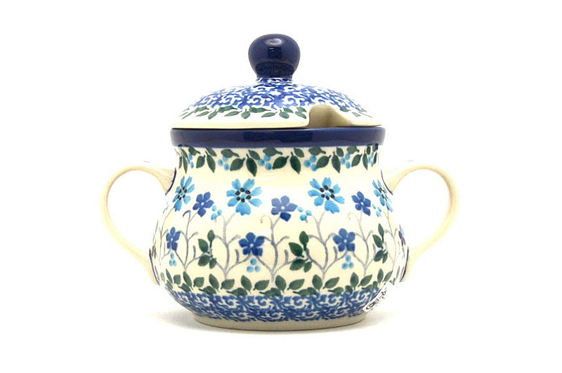3 3/4"H x 3 1/2"W x 4 3/4"L
 Polish Pottery Sugar Bowl - Georgia Blue 035-2785a (3 3/4"H x 3 1/2"W x 4 3/4"L
)