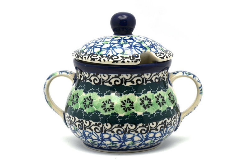 3 3/4"H x 3 1/2"W x 4 3/4"L
 Polish Pottery Sugar Bowl - Kiwi 035-1479a (3 3/4"H x 3 1/2"W x 4 3/4"L
)