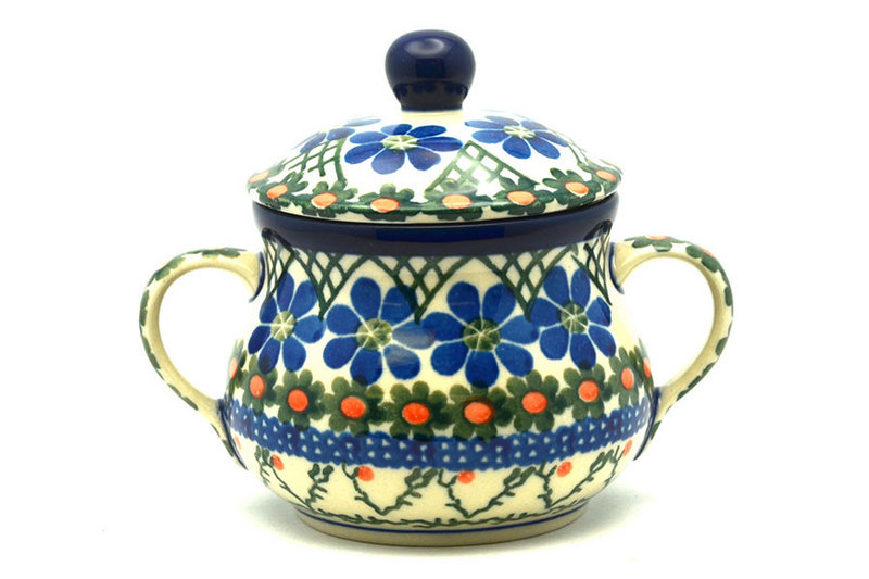 3 3/4"H x 3 1/2"W x 4 3/4"L
 Polish Pottery Sugar Bowl - Primrose 035-854a (3 3/4"H x 3 1/2"W x 4 3/4"L
)