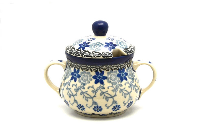 3 3/4"H x 3 1/2"W x 4 3/4"L
 Polish Pottery Sugar Bowl - Silver Lace 035-2158a (3 3/4"H x 3 1/2"W x 4 3/4"L
)
