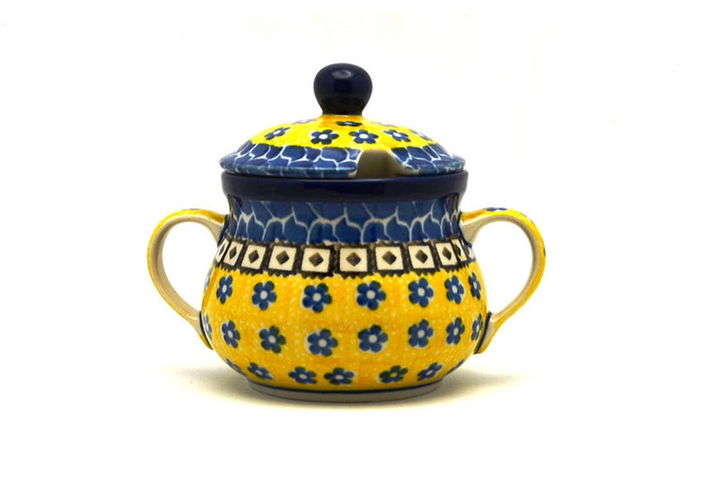 3 3/4"H x 3 1/2"W x 4 3/4"L
 Polish Pottery Sugar Bowl - Sunburst 035-859a (3 3/4"H x 3 1/2"W x 4 3/4"L
)