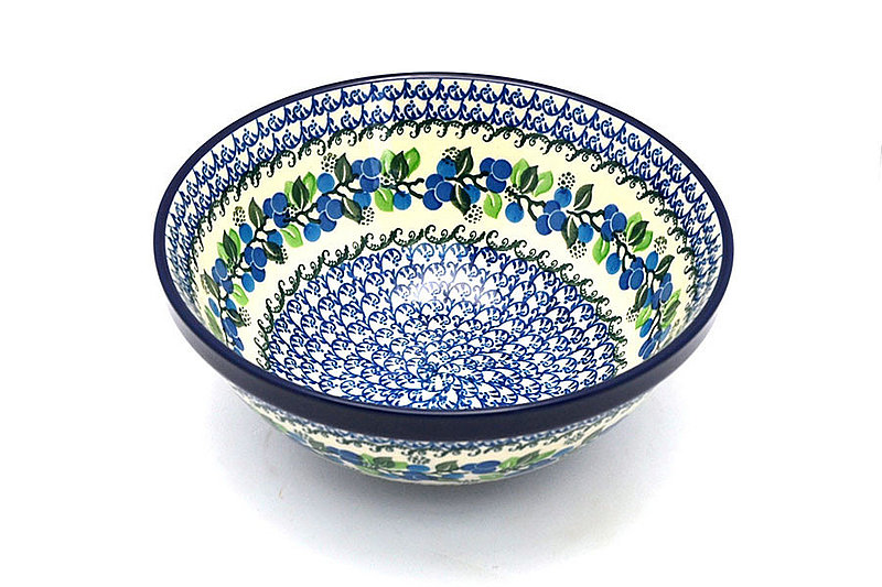 3 3/4"H x 9"W
 Polish Pottery Bowl - Larger Nesting (9") - Blue Berries 056-1416a (3 3/4"H x 9"W
)