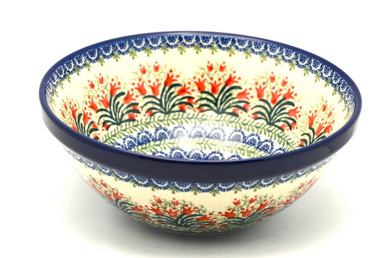 3 3/4"H x 9"W
 Polish Pottery Bowl - Larger Nesting (9") - Crimson Bells 056-1437a (3 3/4"H x 9"W
)