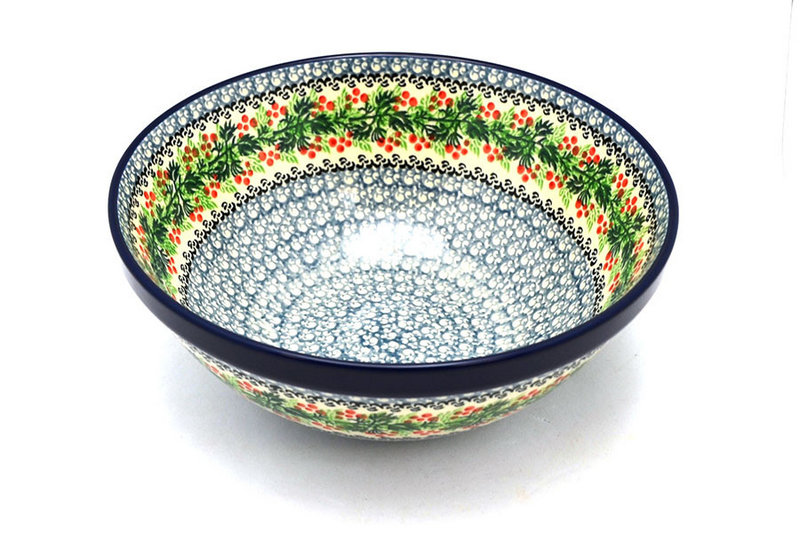 3 3/4"H x 9"W
 Polish Pottery Bowl - Larger Nesting (9") - Holly Berry 056-1734a (3 3/4"H x 9"W
)