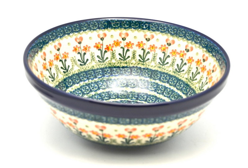 3 3/4"H x 9"W
 Polish Pottery Bowl - Larger Nesting (9") - Peach Spring Daisy 056-560a (3 3/4"H x 9"W
)