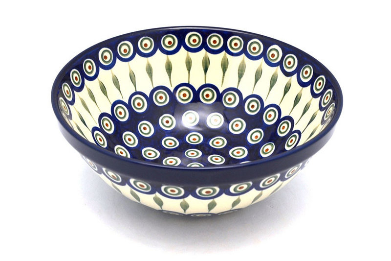 3 3/4"H x 9"W
 Polish Pottery Bowl - Larger Nesting (9") - Peacock 056-054a (3 3/4"H x 9"W
)