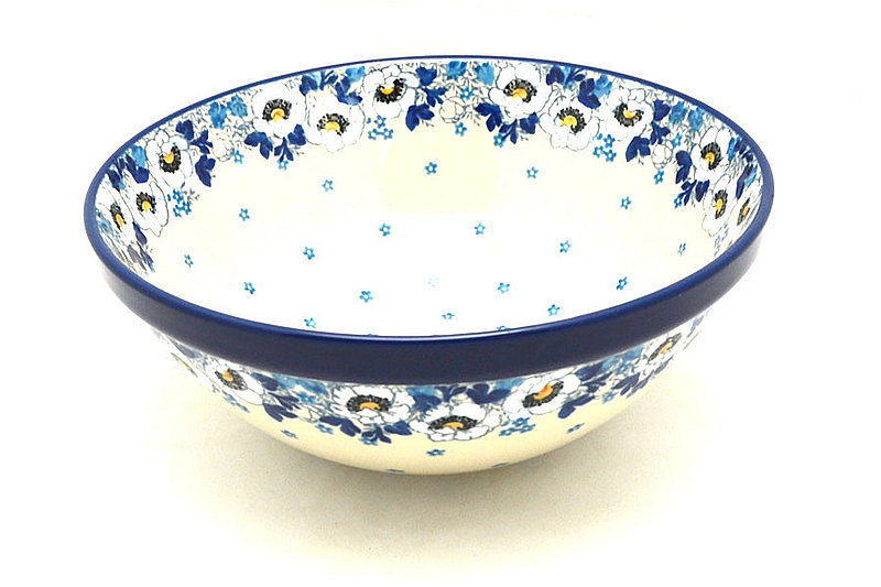 3 3/4"H x 9"W
 Polish Pottery Bowl - Larger Nesting (9") - White Poppy 056-2222a (3 3/4"H x 9"W
)