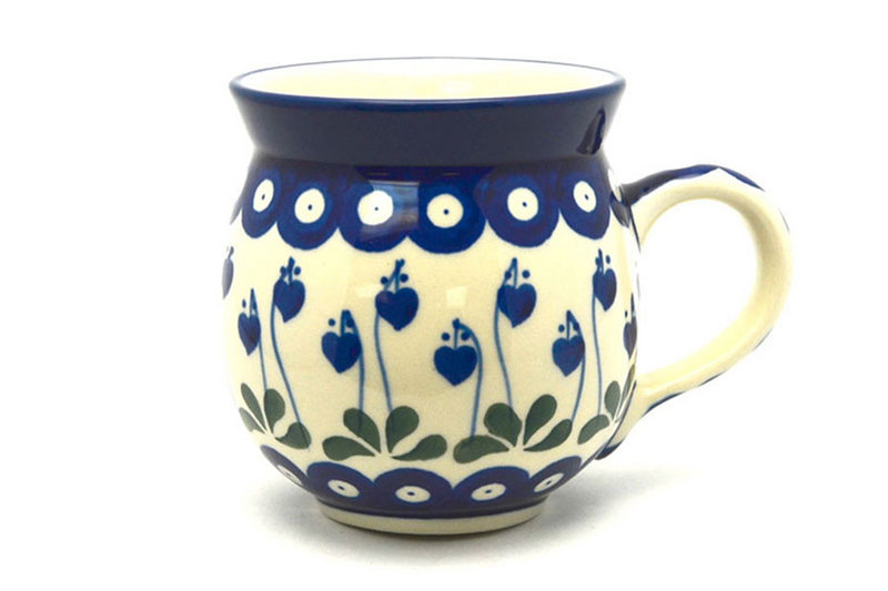 3 5/8"H (11 oz measured near the rim).
 Polish Pottery Mug - 11 oz. Bubble - Bleeding Heart 070-377o (3 5/8"H (11 oz measured near the rim).
)