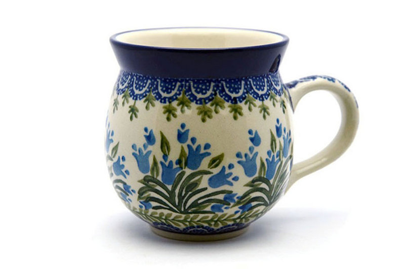 3 5/8"H (11 oz measured near the rim).
 Polish Pottery Mug - 11 oz. Bubble - Blue Bells 070-1432a (3 5/8"H (11 oz measured near the rim).
)