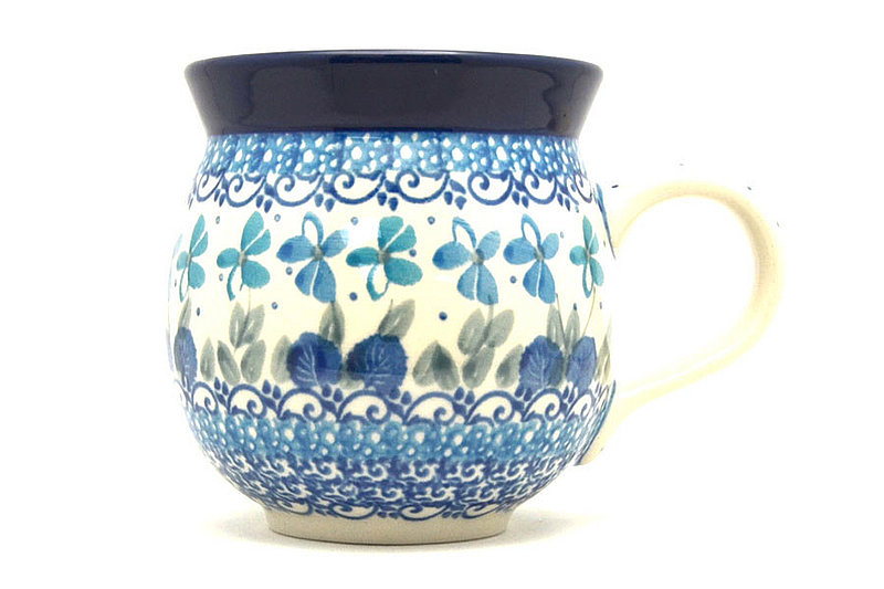 3 5/8"H (11 oz measured near the rim).
 Polish Pottery Mug - 11 oz. Bubble - Blue Orchids 070-2751a (3 5/8"H (11 oz measured near the rim).
)