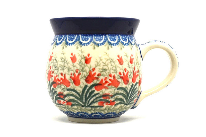 3 5/8"H (11 oz measured near the rim).
 Polish Pottery Mug - 11 oz. Bubble - Crimson Bells 070-1437a (3 5/8"H (11 oz measured near the rim).
)