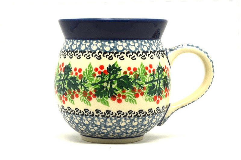 3 5/8"H (11 oz measured near the rim).
 Polish Pottery Mug - 11 oz. Bubble - Holly Berry 070-1734a (3 5/8"H (11 oz measured near the rim).
)