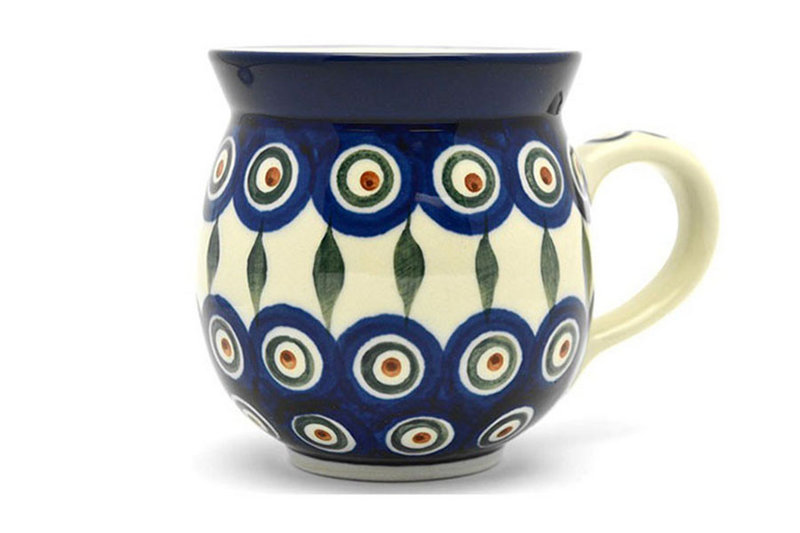 3 5/8"H (11 oz measured near the rim).
 Polish Pottery Mug - 11 oz. Bubble - Peacock 070-054a (3 5/8"H (11 oz measured near the rim).
)
